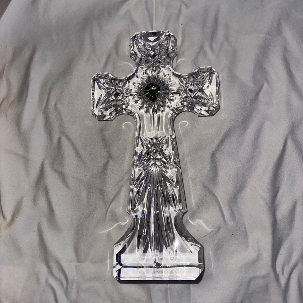 Waterford Crystal Cross with Clear and Green Accents